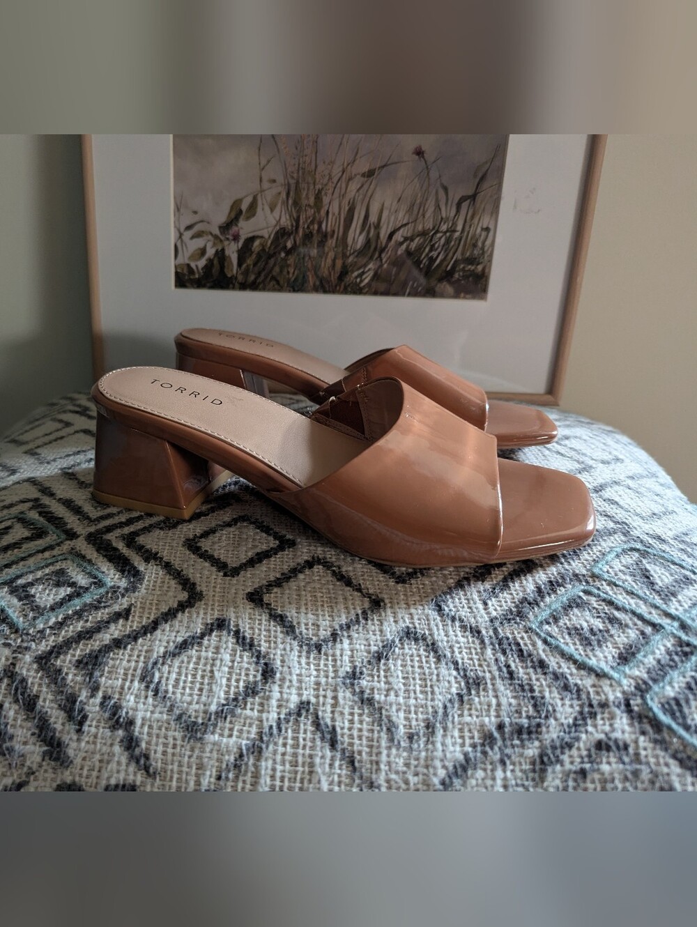 torrid Patent Tan Block Heel Slide Mules